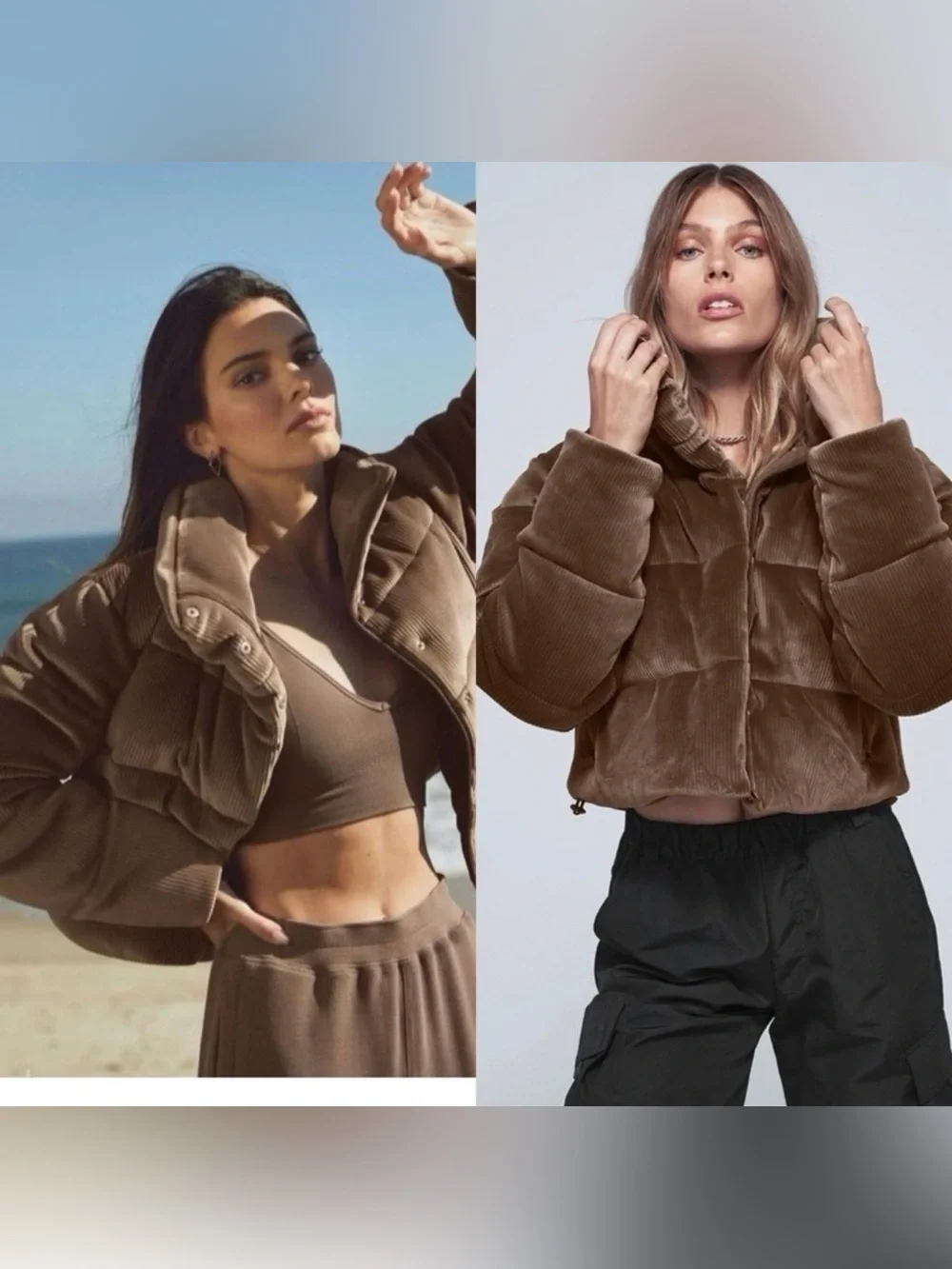Alo Yoga Ribbed Velour Gold Rush Puffer In Macchiato Size XS